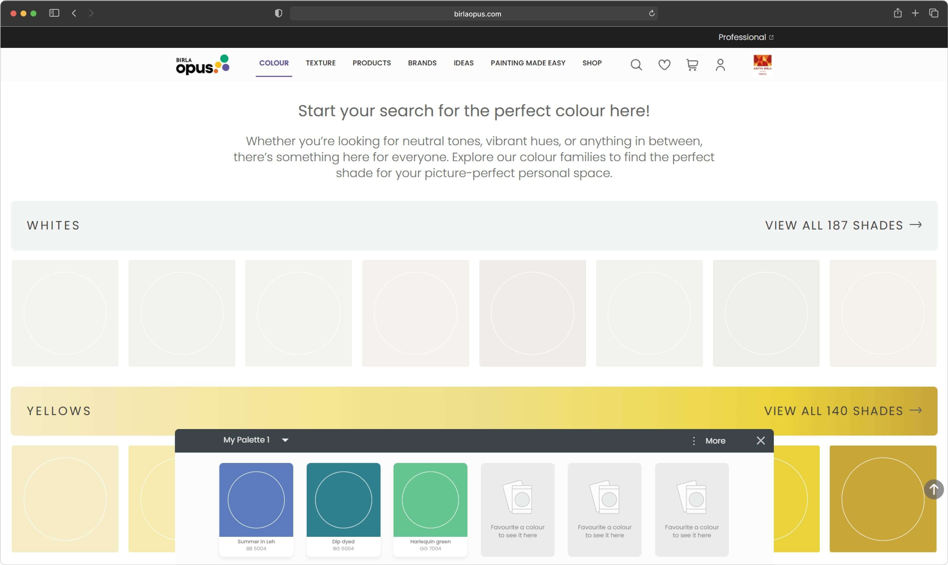 Birla Opus, palette drawer