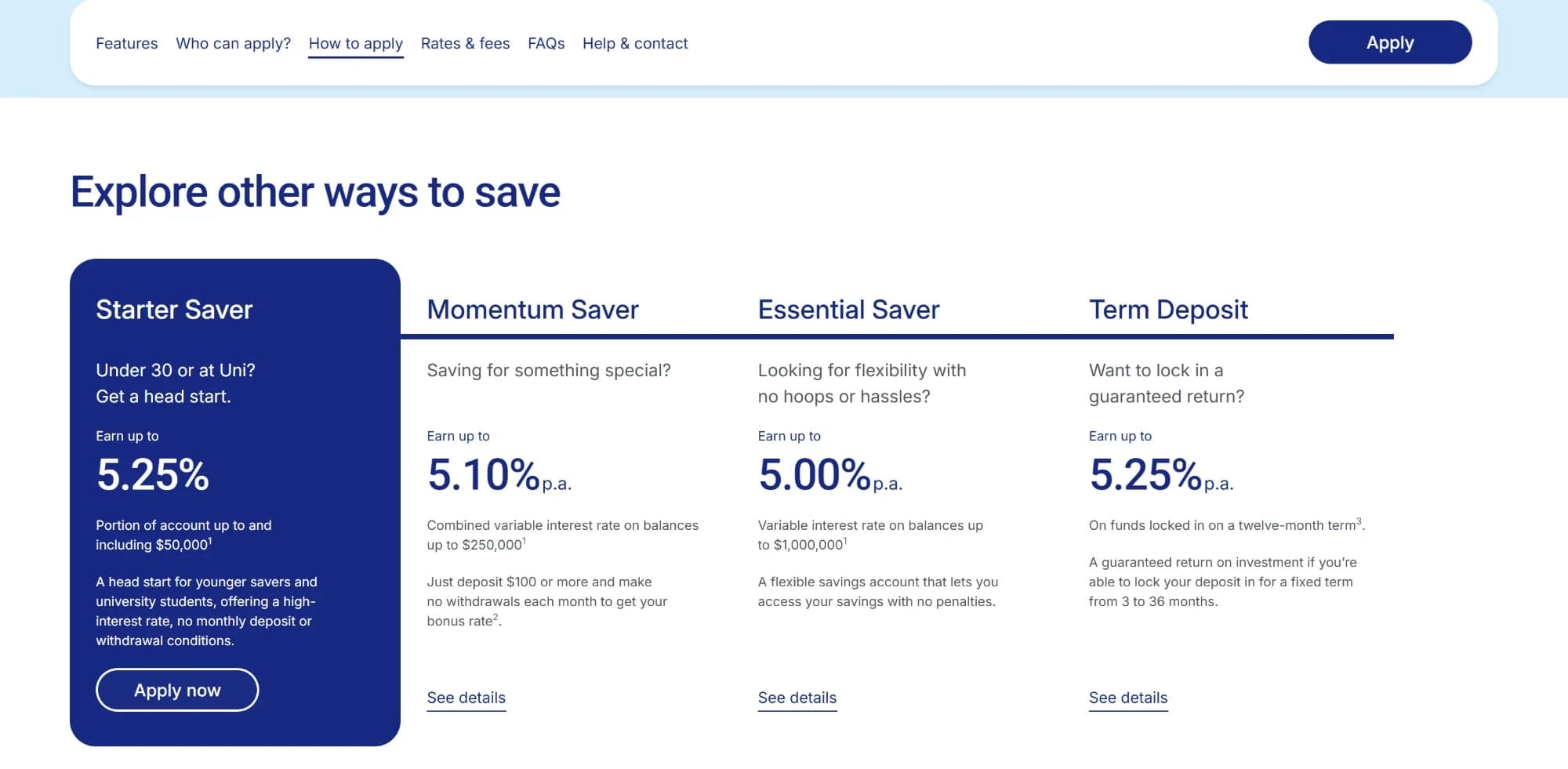 The savings comparison on the Health Professionals Bank site