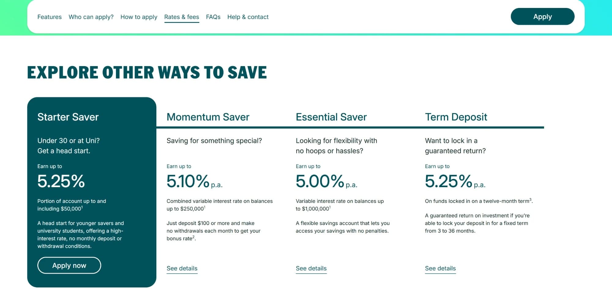 The savings comparison on the Teachers Mutual Bank site