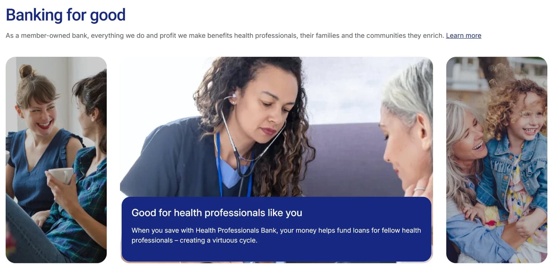 Health Professionals Bank, Banking for good section